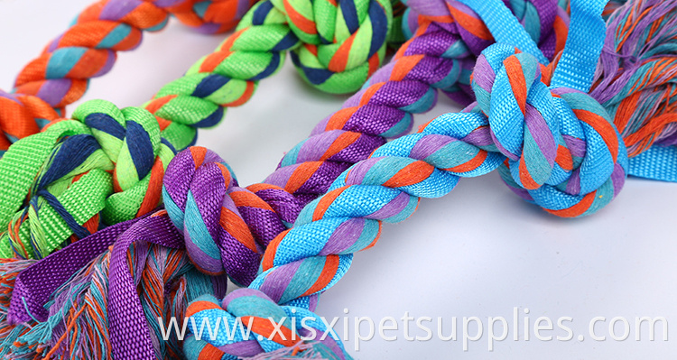 wholesale colorful cotton rope bone with ribbon dog teeth cleaning bone